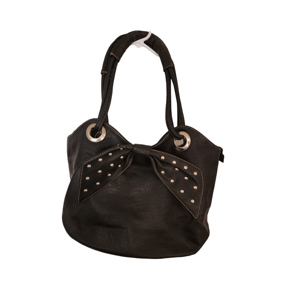 Black Leather Hobo Shoulder Bag, 17" x 12"